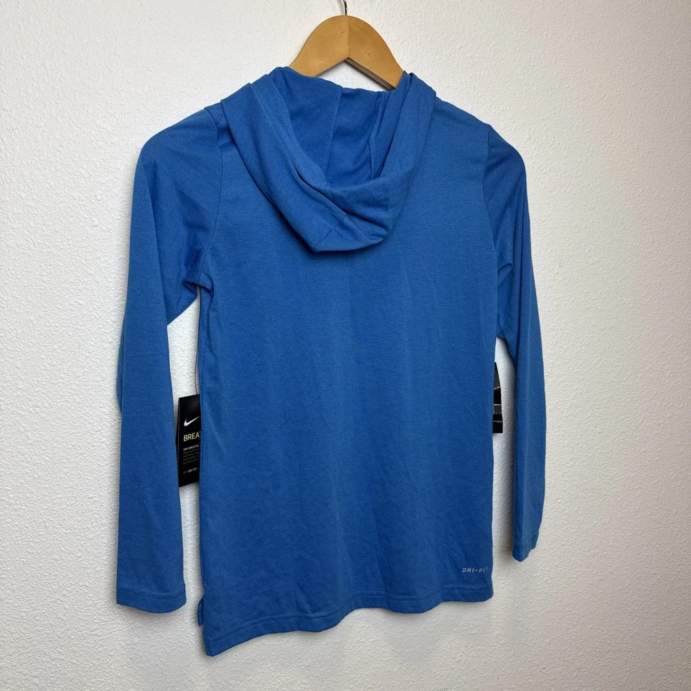Boys Nike Breathe Long Sleeve Hoodie Top Blue/Red Size‎ M Polyester Blend